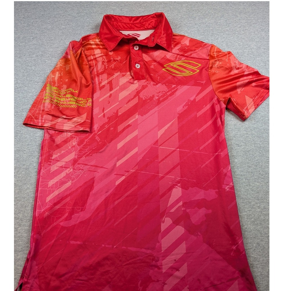Selkirk Sport Pickleball Performance Polo Shirt Mens XS Red Orange Geometric